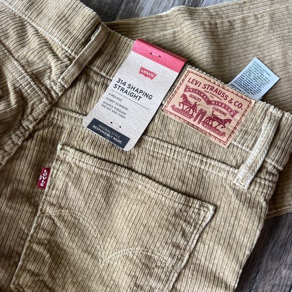 Levis 314 Shaping Straight NWT Mid Rise Corduroy Jeans Brown Size 30 (32) x30 - Picture 5 of 9